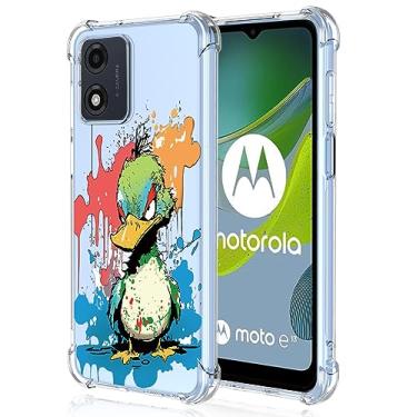 Imagem de XINYEXIN Capa transparente para Motorola Moto E13, fina à prova de choque TPU bumper capa de telefone transparente padrão fofo, colorido arte legal grafite série - pato