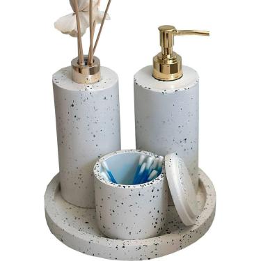 Imagem de Kit Lavabo Banheiro Com Bandeja Luxo Saboneteira Aromatizador E Porta Cotonetes Artesanal