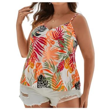Imagem de SOLY HUX Camisetas femininas plus size verão praia alças finas estampa tropical gola V Cami, Multitropical, 3G Plus Size