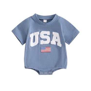 Imagem de Roupas de verão para bebês meninas meninos grandes moletom com gola redonda camiseta body body roupa de verão recém-nascido, Azul, 12-18 Months
