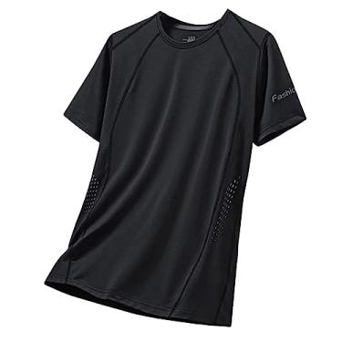 Imagem de Camiseta masculina atlética de manga curta com estampa suave de alta elasticidade gola redonda respirável para treino, Cor 3, M