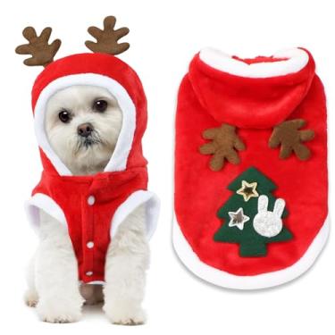 Imagem de Roupa de Natal para Cães, Colete Com Capuz, Fantasia de Papai Noel Com Chifres de Alce, Roupas para Cães Pequenos, Médios, Gatos, Animais de Estimação (GG)
