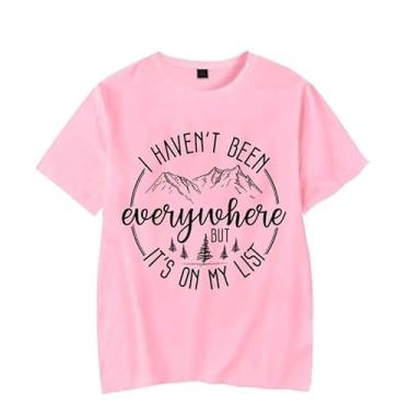 Imagem de Funny I Haven't Been Everywhere But It's On My List Camisetas de verão femininas gola redonda personalizada, rosa, M