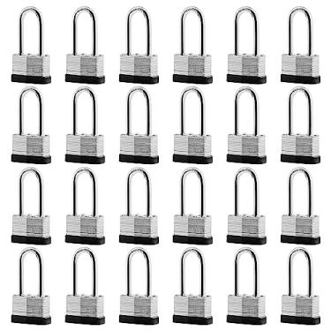 Imagem de SafiSwords Pacote com 24 chaves de cadeado de aço laminado semelhante, 3,5 cm de largura, conjunto de cadeado longo resistente com as mesmas chaves