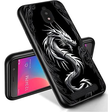 Imagem de RYUITHDJP Capa para celular Blu View 2 5,5 polegadas (B130DL) design preto dragão, capa de telefone para Blu View 2 capa protetora de TPU elegante