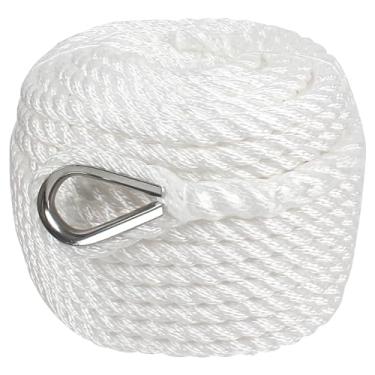 Imagem de Corda de âncora 30,5 m x 1/5.1 cm Corda de polipropileno 3 fios Linha de âncora torcida para barco/veleiro/amarração/linhas de tração, corda de âncora de barco com dedal, tensão de quebra de 2,653 kg