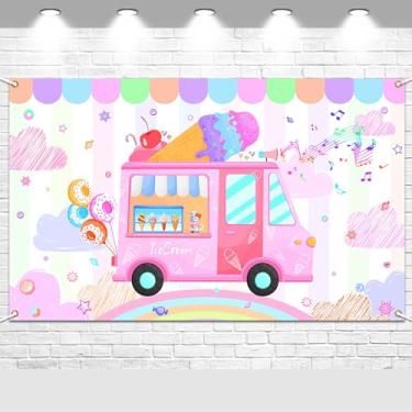Imagem de Avezano Banner de fundo de caminhonete de sorvete, sorveteria, decoração de festa de aniversário, decoração de mesa de bolo de aniversário, adereços de cabine de fotos 179,8 x 110 cm