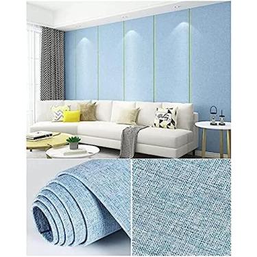 Imagem de Painel de parede autoadesivo - Revestimentos de parede atualizados - Tecido de linho espessado - Adesivos de parede de fundo de TV - Papel de parede de quarto, azul claro, 1 rolo