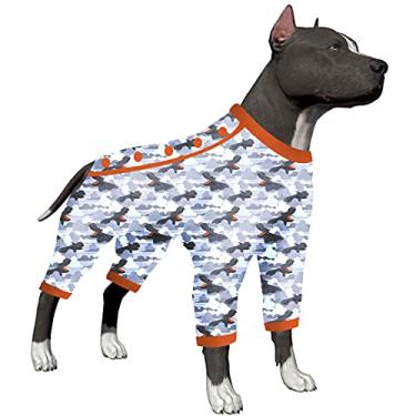 Imagem de LovinPet Roupas masculinas para cães grandes – macacão antilambida, 4 leggings para cães grandes, tecido elástico, estampa cinza, camisetas para cães, grande