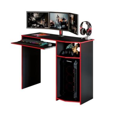 Imagem de Mesa Escrivaninha Gamer Para Computador Jogos Com Suporte Teclado e CPU - Duas Cores (Vermelho e Preto)