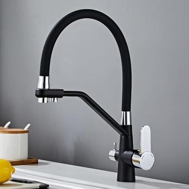 Imagem de Torneira misturadora de cozinha removível Torneira de cozinha de 3 vias Torneira flexível Pulverizador Purificador de água Torneira purificadora de filtro de água de arco alto 3 em 1, preta