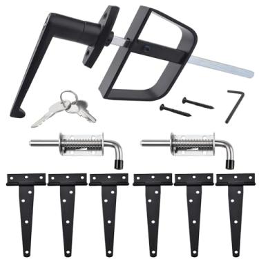 Imagem de Kit de ferragens para porta de galpão, completo com dobradiças, trincos e trava de alça em L, conjunto de dobradiças de porta e janela para galpão, portão, celeiro, teatro, galinheiro e mais