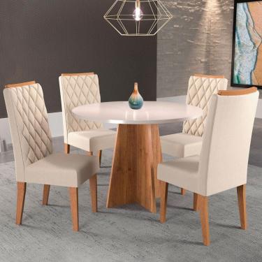 Imagem de Mesa de Jantar 4 Lugares Raquel Diamantina Marrom/Blonde/Veludo Bege - Panorama Móveis