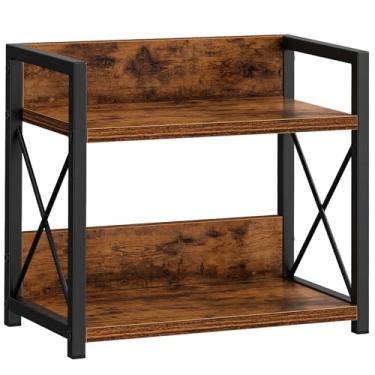 Imagem de Giikin Organizador de prateleira de bancada, suporte de especiarias de cozinha de 2 camadas para bancada, organizador de prateleira de balcão de café de madeira para casa (marrom, P)