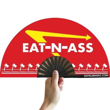 Imagem de PandaTak Ventoinhas dobráveis de orgulho gay, leque de bambu grande engraçado de 33 cm com tinta reativa UV, para festas de circuito LGBTQ, festivais EDM e raves (Eat-N-A)