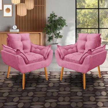 Imagem de kit 2 poltrona Emily decorativa sala escritorio tecido suede (rosa)