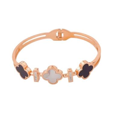 Imagem de IHOIU Pulseira de trevo da amizade banhada a ouro 18K, pulseira aberta, dia das mães, dia dos namorados, melhor presente para casais e aniversário, Open Bangle, Aço inoxidável, Zircônia cúbica