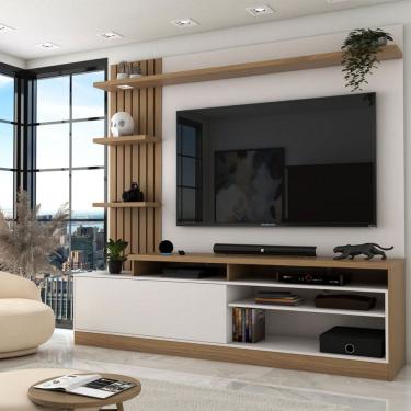 Imagem de Estante para TV Até 65 Polegadas Escandinávia 1 Porta com Led Freijó/Off White - Pnr Móveis
