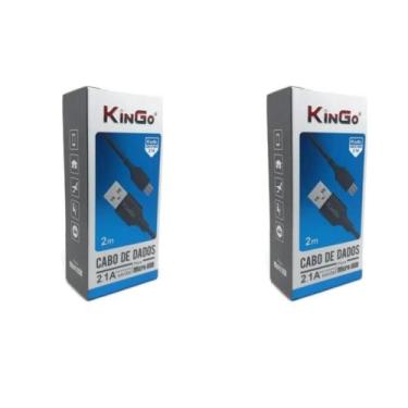 Imagem de Kit 2 Cabos Usb V8 Kingo Preto 2 Metros 2.1A Para Galaxy A10