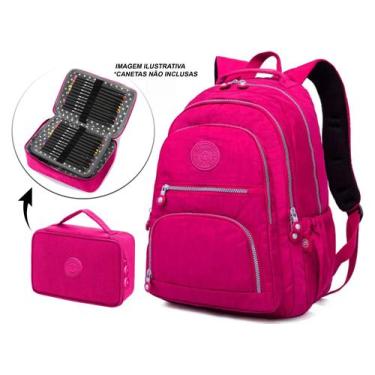 Imagem de Mochila Feminina Notebook Tactel Escolar Leve + Estojo quadrado estilo