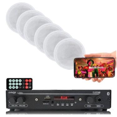 Imagem de Kit Som Ambiente Amplificador Bt Fm +6 Arandelas Gesso Teto - ORION