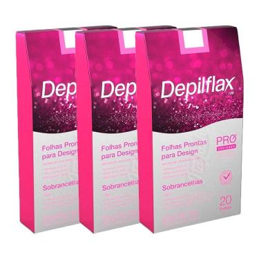 Imagem de Folha De Cera Fria Kit 60un Prontas Depilação Facial Design Sobrancelhas Rosa Modelagem Depilflax