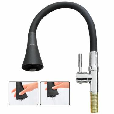 Imagem de  Torneira De Pia Cozinha Bancada Gourmet Flexível 2 Jatos Top Preta - 