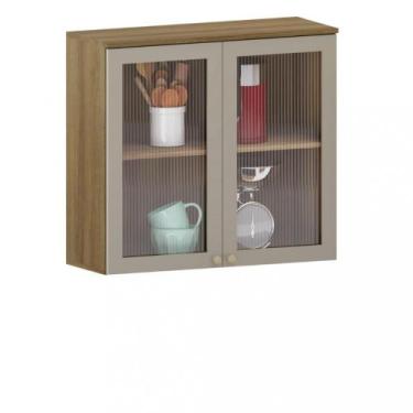 Imagem de Armário Aéreo 2 Portas de Vidro 80cm Isis Luciane, Avela Pf/Mocca UV