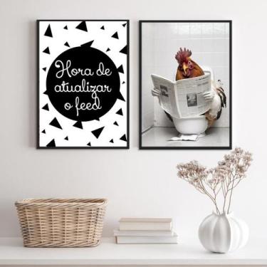 Imagem de Kit 2 Quadros Engraçados Banheiro - Galo 45X34Cm - Com Vidro - Quadros