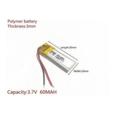 Imagem de Bateria 60 Mah 3,7v Tamanho:  3mm X 10mm X 30mm - bgb
