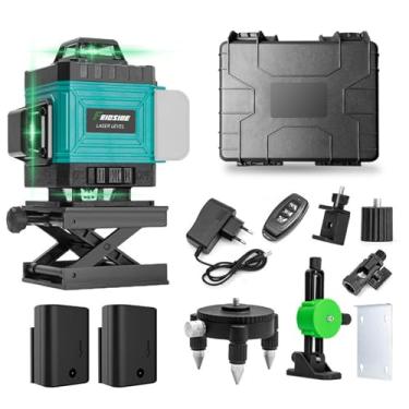 Imagem de Nível de laser 4D de 16 linhas, nível de luz verde infravermelha, nivelamento automático, linha verde auto-dobrável 360° horizontal e vertical nível de laser ultra forte, caixa de plástico, dois elé