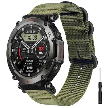 Imagem de PONATTENO Pulseira de relógio estilo militar compatível com Amazfit T-Rex Ultra, pulseira Athleisure de nylon macio (verde militar)