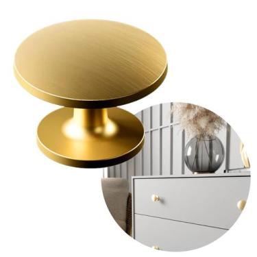 Imagem de Puxador Redondo Ponto Botão 24mm Dourado Escovado P/ Móveis - Renna