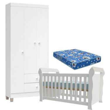 Imagem de Berço Americano Lara com Colchão e Guarda Roupa Ternura Baby 3 Portas 