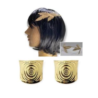 Imagem de Kit Coroa Deusa Grega Folhas De Louro C/ 2 Braceletes - CM Presentes e