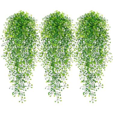 Imagem de QUOZUO Plantas falsas para pendurar, 3 peças de plantas falsas, plantas artificiais, samambaias, videira para parede, casa, ambientes internos e externos, decoração de casa