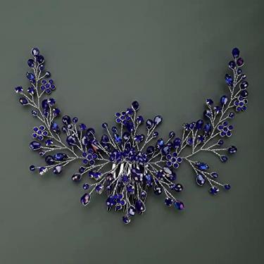 Imagem de Teyglen Pente de Cabelo Feminino com Strass Azul para Noivas e Mulheres (Azul)