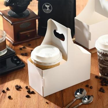 Imagem de Dunzoom 60 peças de porta-copos com alças, comporta 2 xícaras, 19 x 8 x 17 cm, suporte de café de papelão para bebidas quentes e frias, para viagem, serviço de entrega de comida de café e restaurante
