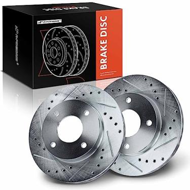 Imagem de A-Premium Rotores de freio a disco dianteiro perfurado e ranhurado de 10,12 polegadas (257 mm) compatíveis com modelos selecionados Nissan - Sentra 2000 2001 2002 2003 2004 2005 2006 1,8L, com tambor