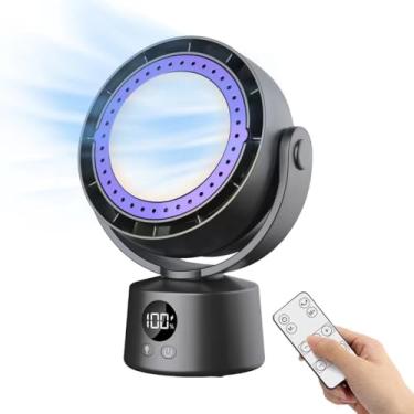 Imagem de YUNYAO Ventilador de mesa 2024 novo ventilador de acampamento com luz LED, controle remoto, visor de LED e gancho, 6 velocidades, ventilador pessoal recarregável por USB para acampamento, dentro de