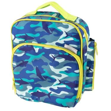 Imagem de Lancheira isolada com bolso para lanche e suporte para garrafa de água - lancheira escolar camuflada azul para meninos ou crianças mantém a comida mais quente ou fria por mais tempo - Bolsa