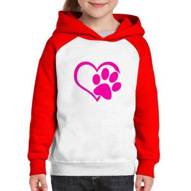 Imagem de Moletom Infantil Coração Patinha Rosa - Foca na Moda, Branco, Vermelho