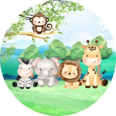 Imagem de Painel de Lona Redondo Animais Cutes Aquarela Árvores - Fabrika De Fes