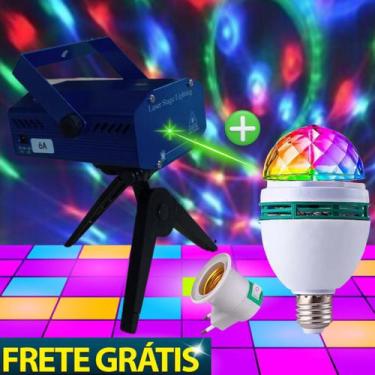 Imagem de Kit Festa Mini Projetor Canhão Holográfico Led + Lâmpada Giratória  - 