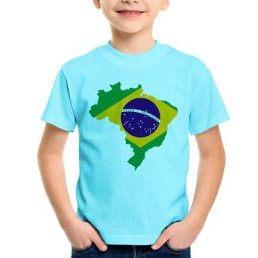Imagem de Camiseta Infantil Bandeira Brasil Mapa - Foca na Moda, Azul claro, 6