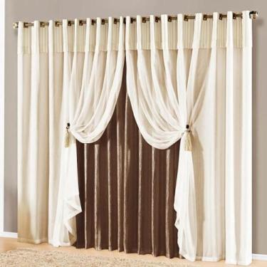 Imagem de Cortina Lunna Seda E Voal 2m X 1,7m Com Pingente Tabaco - Nathalia Enx