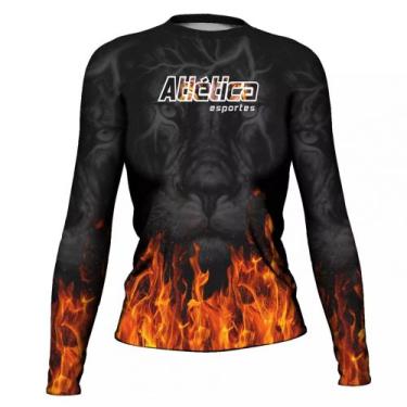 Imagem de Rash Guard Fire Feminina Atlética Esportes, P, Preto