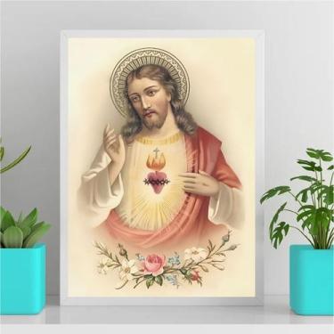 Imagem de Quadro Arte Sacra Sagrado Coração De Jesus Vintage 45x34cm - Quadros O