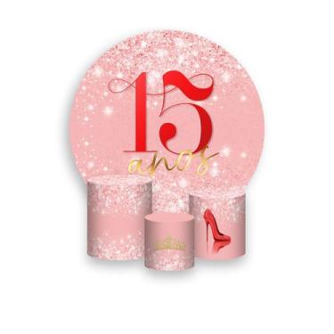 Imagem de Painel De Festa Redondo 1,50x1,50 + Trio De Capas Cilindro - 15 Anos E