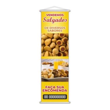 Imagem de Banner Temos Salgados Encomenda Diversos Sabores 100x30cm - Plimshop